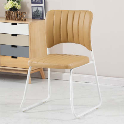 Scandinavian Leather Steel Stackable Vanity Stool — Beige