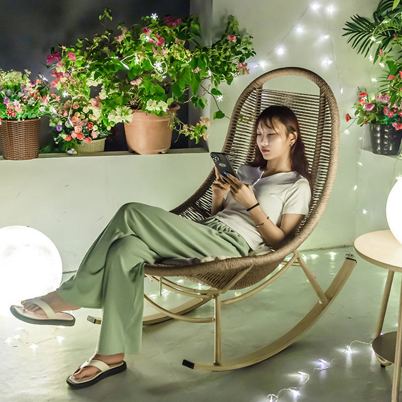 Boho Arc Braided Rope Wood Rocking Chair — A / Light Wood Color