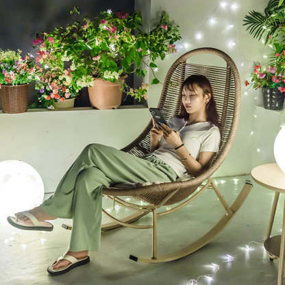 Boho Arc Braided Rope Wood Rocking Chair — A / Light Wood Color