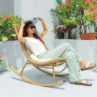 Boho Arc Braided Rope Wood Rocking Chair