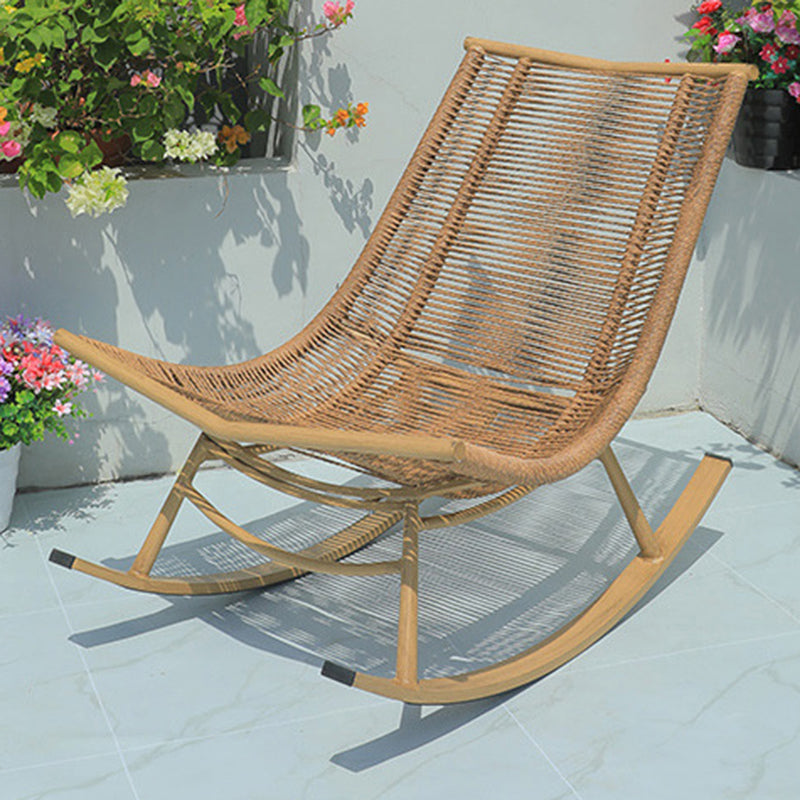 Boho Arc Braided Rope Wood Rocking Chair — A / Dark Wood Color
