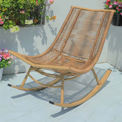 Boho Arc Braided Rope Wood Rocking Chair — A / Dark Wood Color