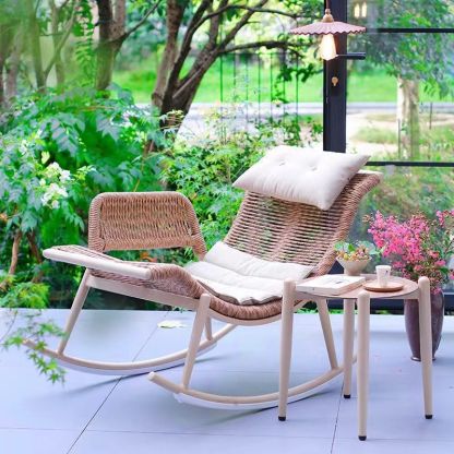 Contemporary Boho Rattan Patio Rocking Chair