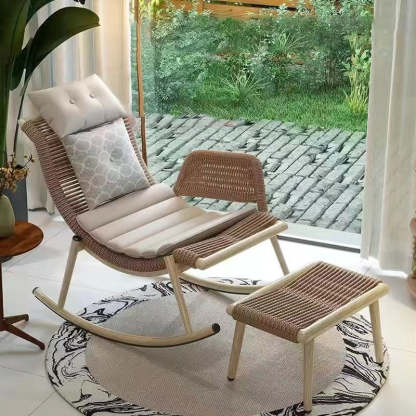 Contemporary Boho Rattan Patio Rocking Chair
