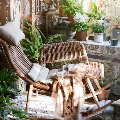 Contemporary Boho Rattan Patio Rocking Chair