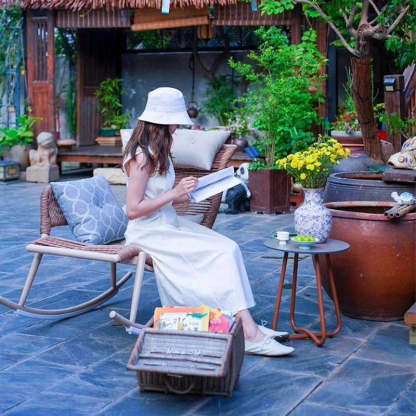 Contemporary Boho Rattan Patio Rocking Chair