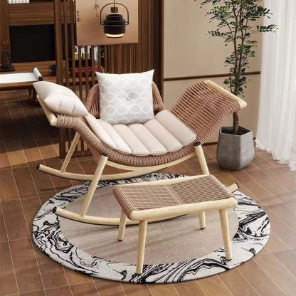 Contemporary Boho Rattan Patio Rocking Chair
