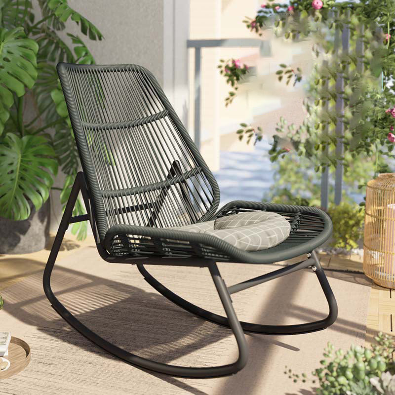 Boho Arc Rattan Metal Patio Rocking Chair — Green