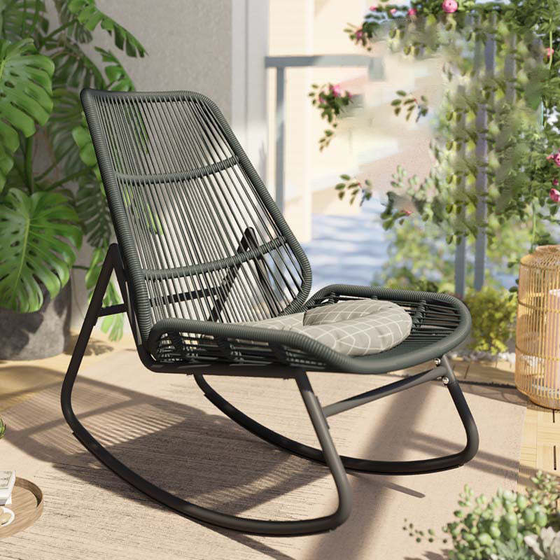 Boho Arc Rattan Metal Patio Rocking Chair — Green