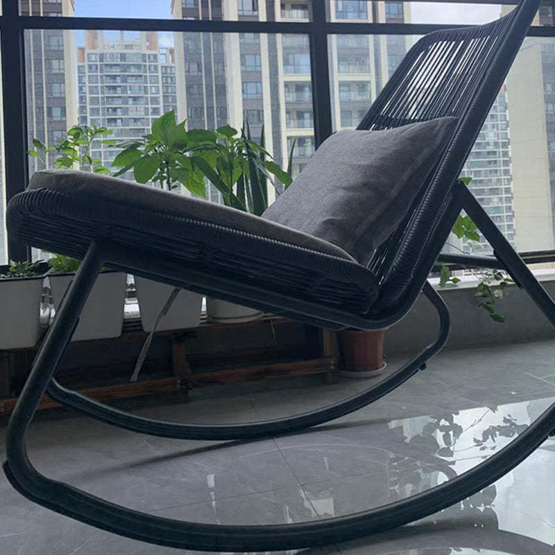 Boho Arc Rattan Metal Patio Rocking Chair