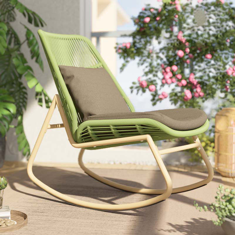 Boho Arc Rattan Metal Patio Rocking Chair — Gray