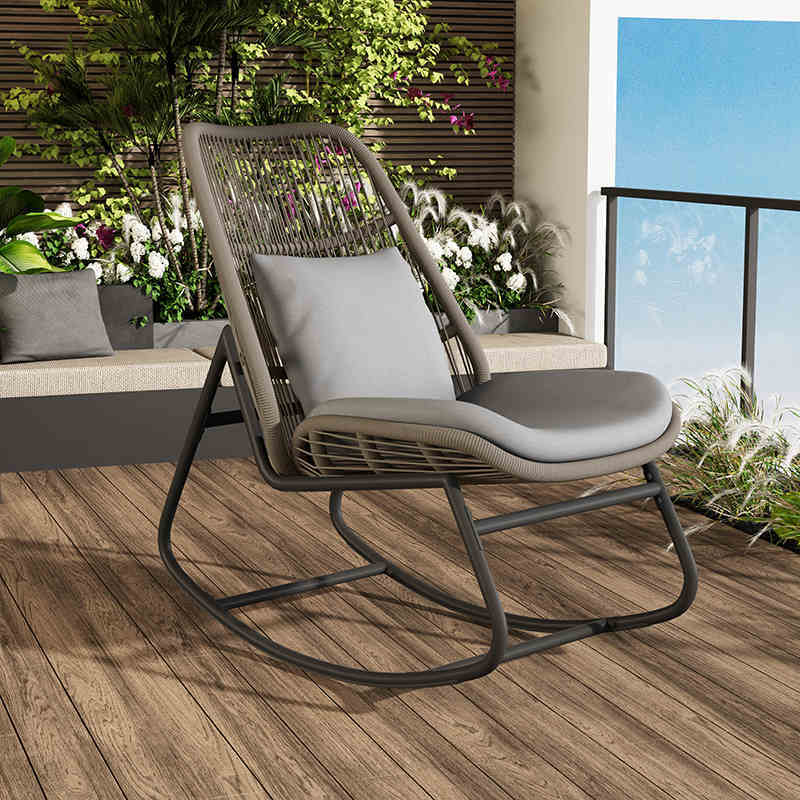 Boho Arc Rattan Metal Patio Rocking Chair