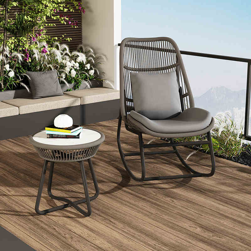 Boho Arc Rattan Metal Patio Rocking Chair