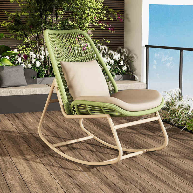 Boho Arc Rattan Metal Patio Rocking Chair