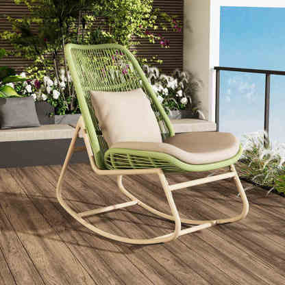 Boho Arc Rattan Metal Patio Rocking Chair