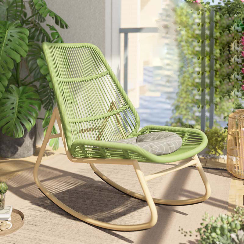 Boho Arc Rattan Metal Patio Rocking Chair
