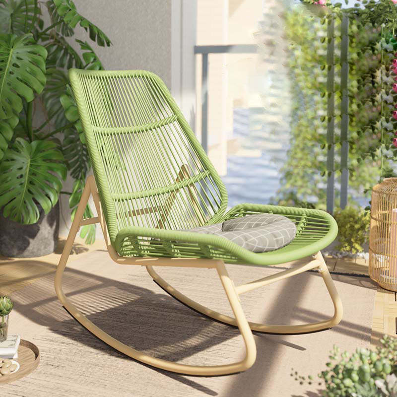 Boho Arc Rattan Metal Patio Rocking Chair
