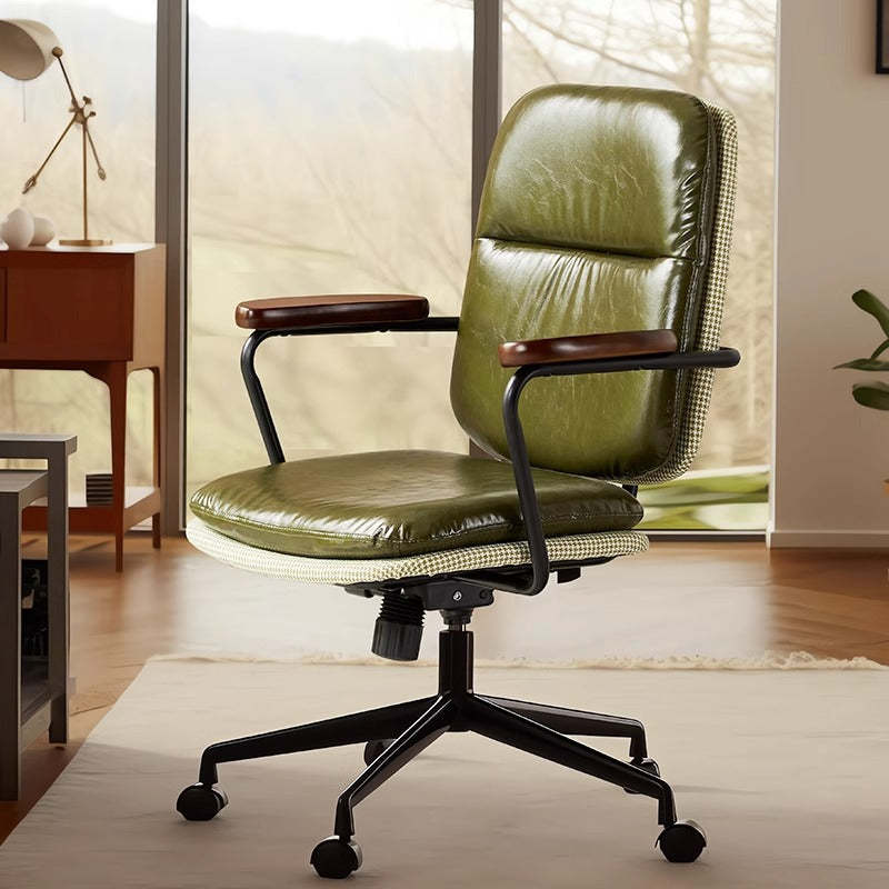 Contemporary Leather Adjustable Swivel Desk Chair — White