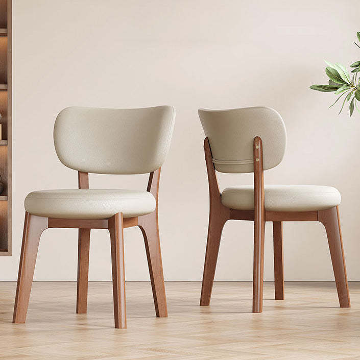 Nordic Leather Wood Frame Dining Chair — Khaki