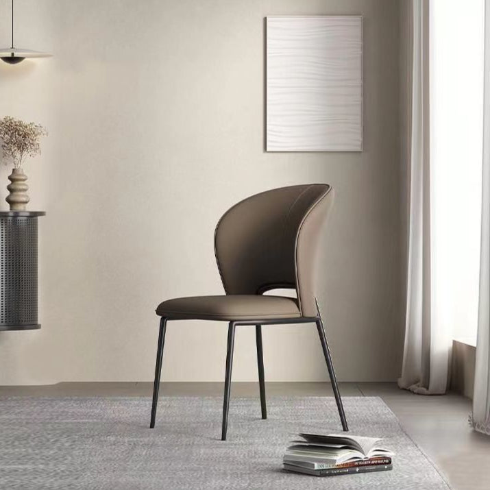 Scandinavian Leather Steel Wing-Back Dining Chair