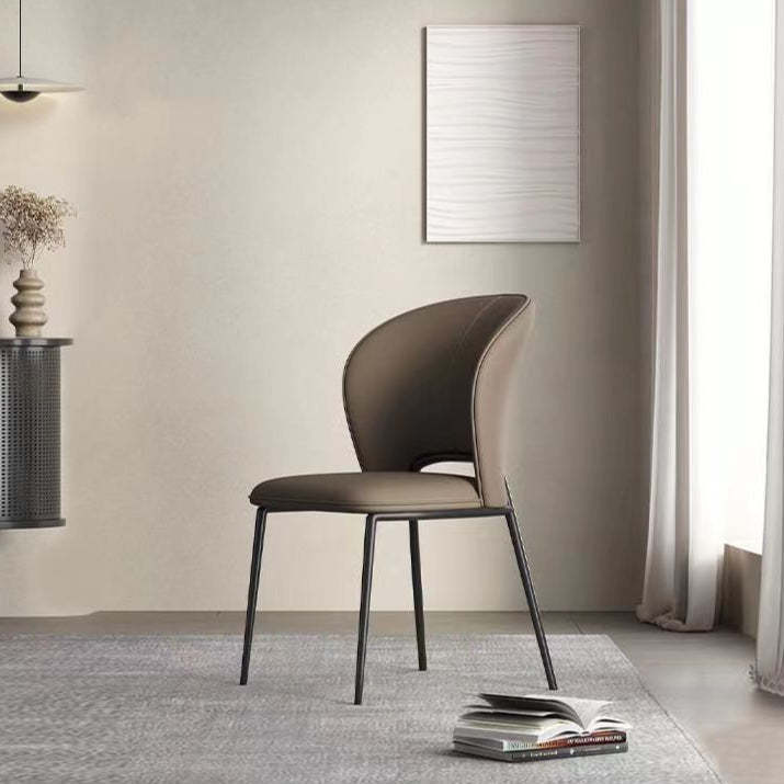 Scandinavian Leather Steel Wing-Back Dining Chair — Black