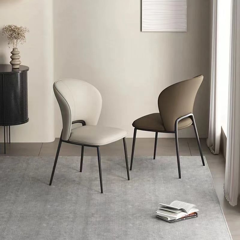 Scandinavian Leather Steel Wing-Back Dining Chair — White