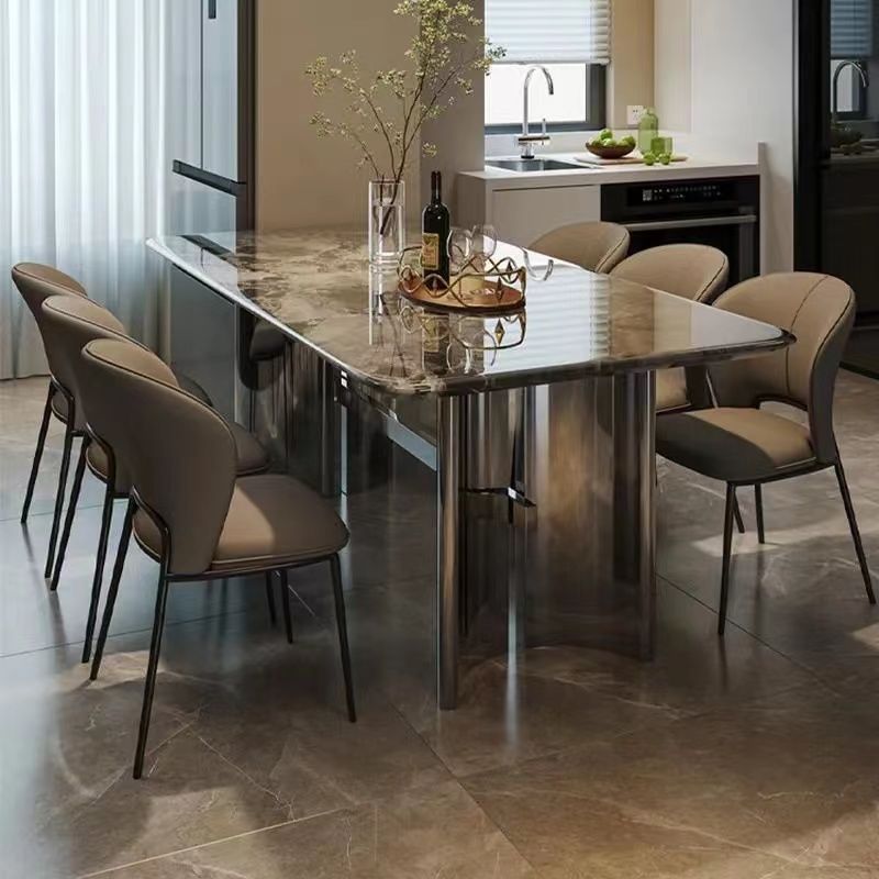 Scandinavian Leather Steel Wing-Back Dining Chair