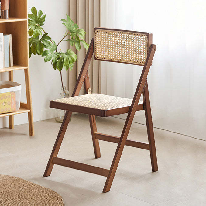 Japanese Resin Rattan Bamboo Foldable Dining Chair — Walnut Wood Color