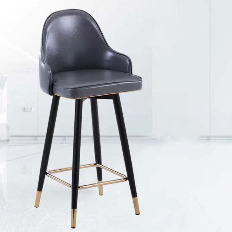 Contemporary Curved Nappa Leather Metal Bar Stool