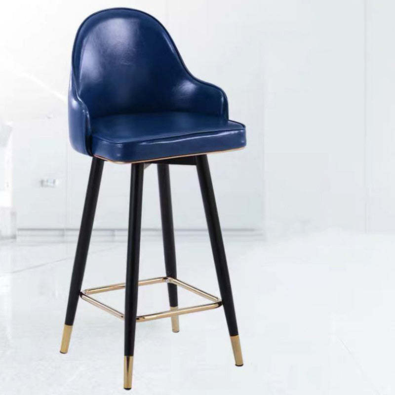 Nappa curved metal bar & counter stools for dining room — Waxed Leather / Blue