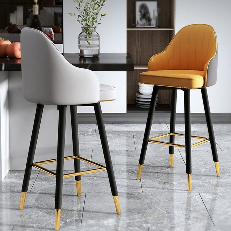 Contemporary Curved Nappa Leather Metal Bar Stool