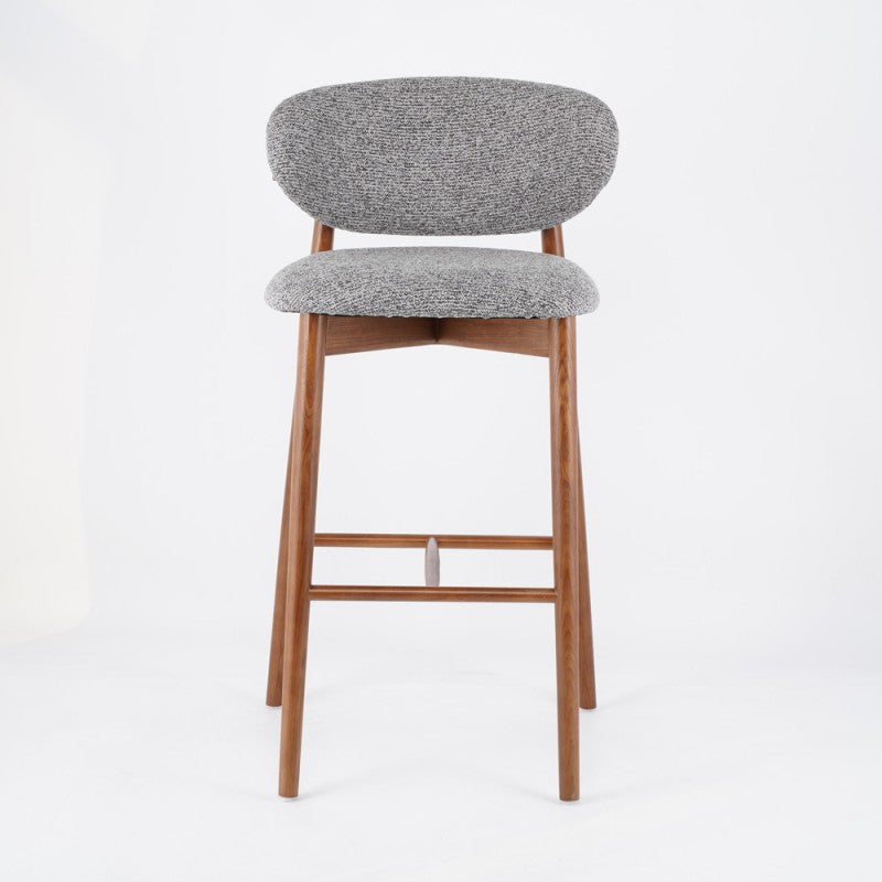 Nordic Round Fabric Wood-Frame Low-Back Bar Stool