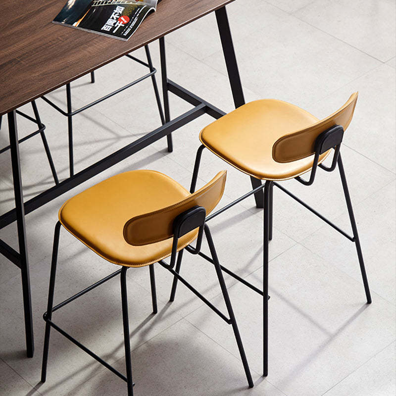 Scandinavian Square Leather Metal-Leg Bar Stool