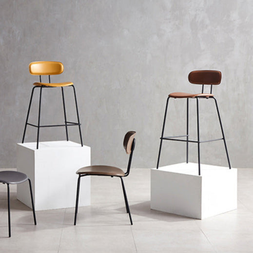 Scandinavian Square Leather Metal-Leg Bar Stool