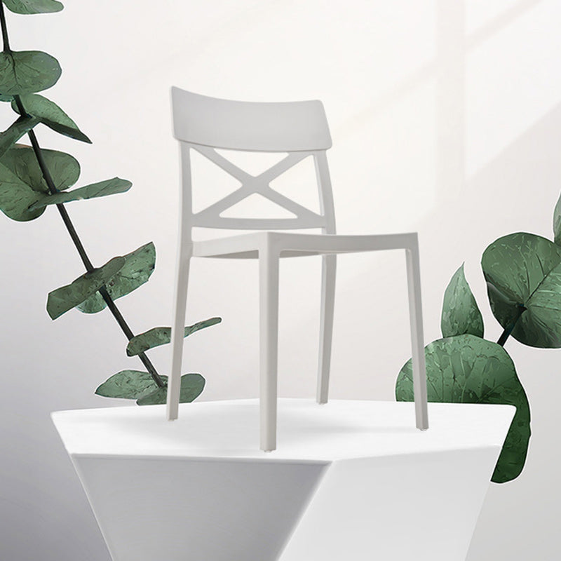 Modern Square Plastic Stackable Armless Dining Chair — White