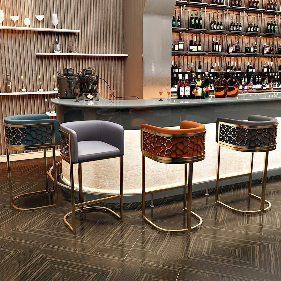 Contemporary Arc Leather Metal Bar Stool