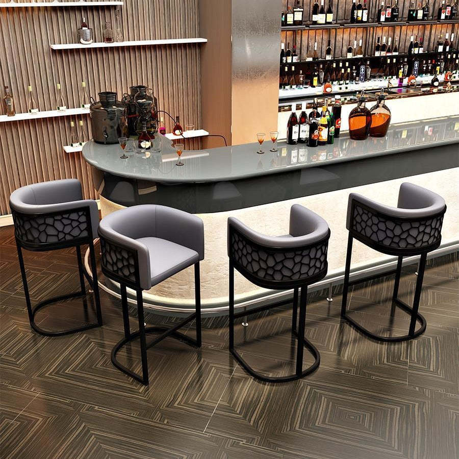 Contemporary Arc Leather Metal Bar Stool