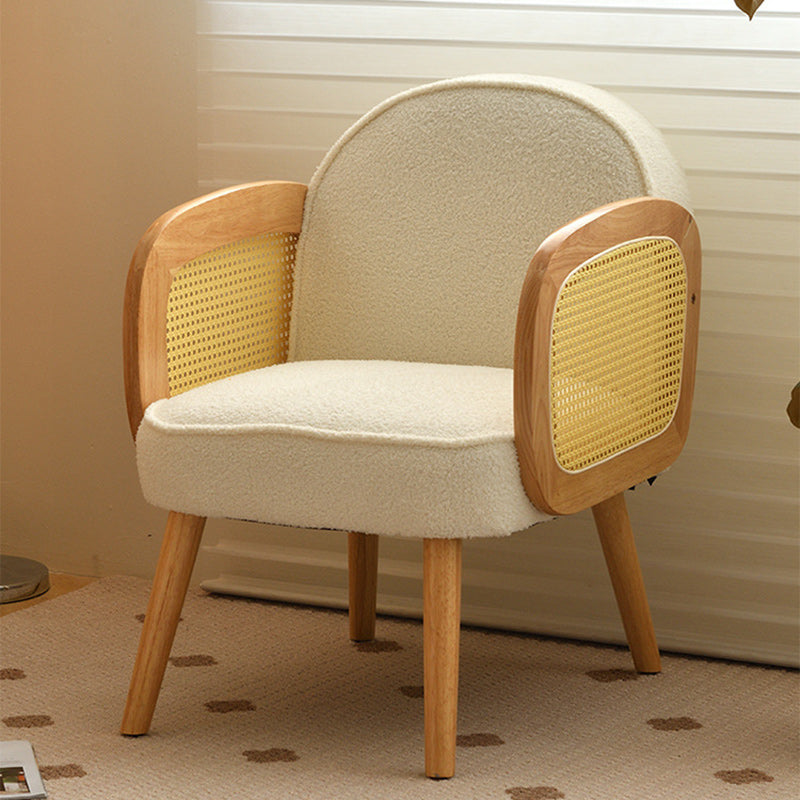Scandinavian Curved Lamb Fleece Solid Wood Accent Chair