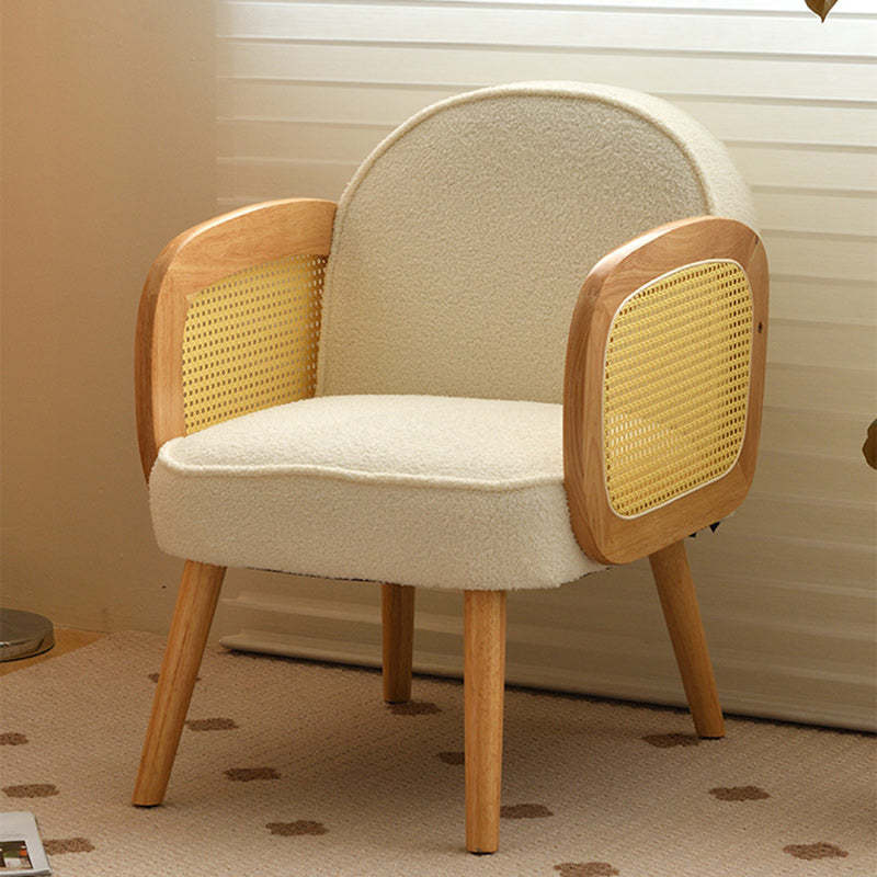 Scandinavian Curved Lamb Fleece Solid Wood Accent Chair