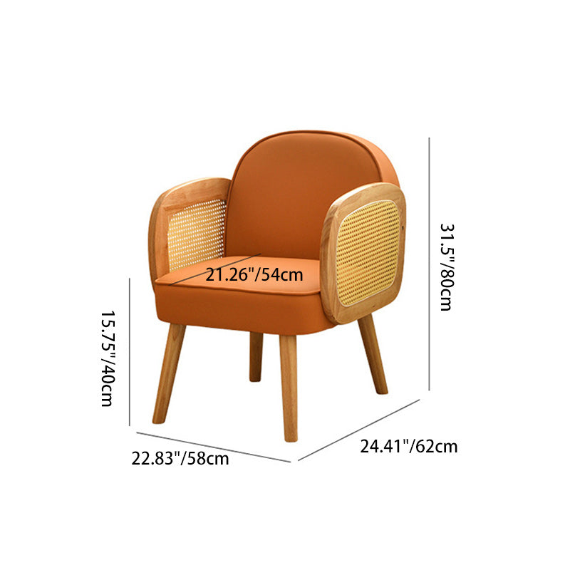 Scandinavian Curved Lamb Fleece Solid Wood Accent Chair — Orange Leather