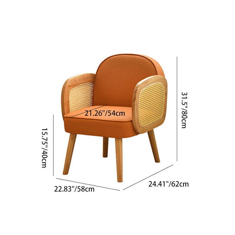 Scandinavian Curved Lamb Fleece Solid Wood Accent Chair — Orange Leather