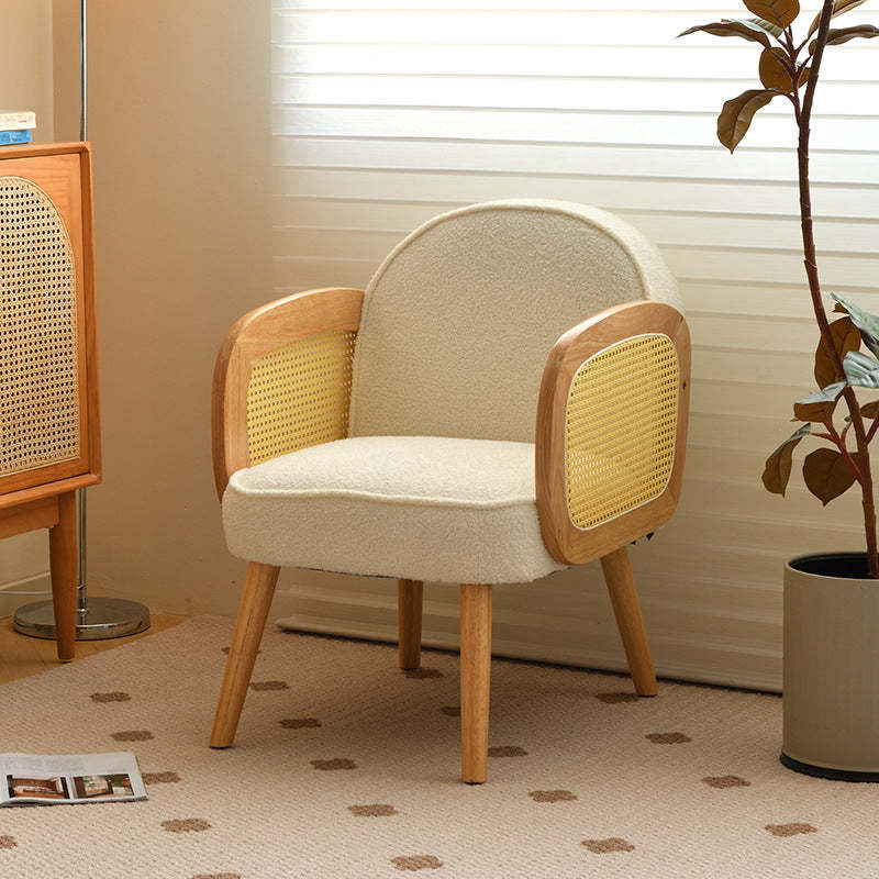 Scandinavian Curved Lamb Fleece Solid Wood Accent Chair — White Lamb Fleece