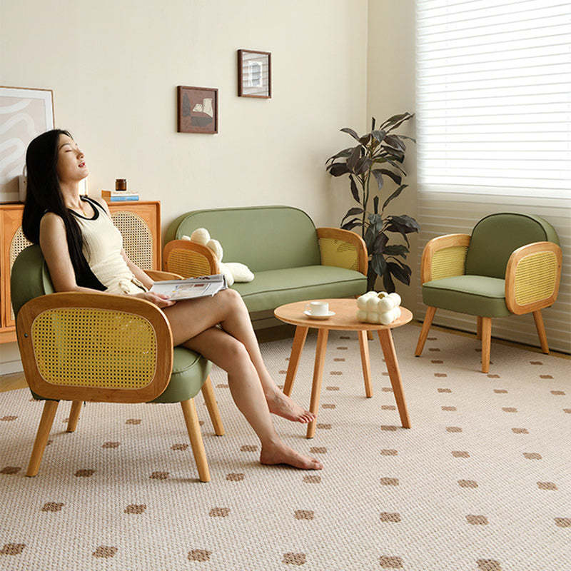 Scandinavian Curved Lamb Fleece Solid Wood Accent Chair