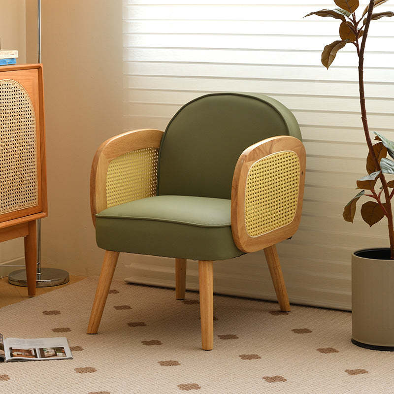 Scandinavian Curved Lamb Fleece Solid Wood Accent Chair — White Leather