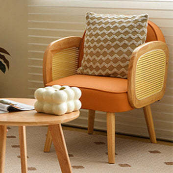 Scandinavian Curved Lamb Fleece Solid Wood Accent Chair