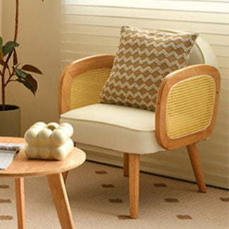Scandinavian Curved Lamb Fleece Solid Wood Accent Chair