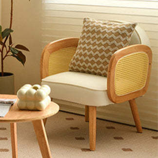 Scandinavian Curved Lamb Fleece Solid Wood Accent Chair