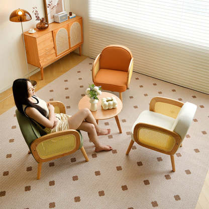 Scandinavian Curved Lamb Fleece Solid Wood Accent Chair