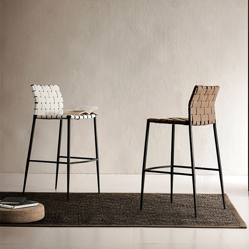Contemporary Square Leather Metal Bar Stool
