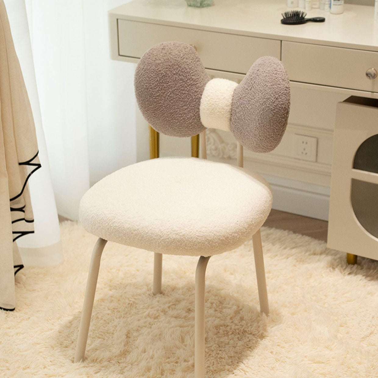 Nordic Curved Lamb Fleece Swivel Vanity Stool